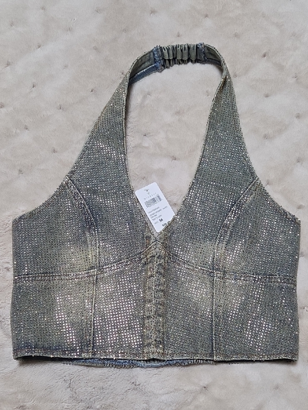 Windsor Metallic Halter Crop Top in Silver